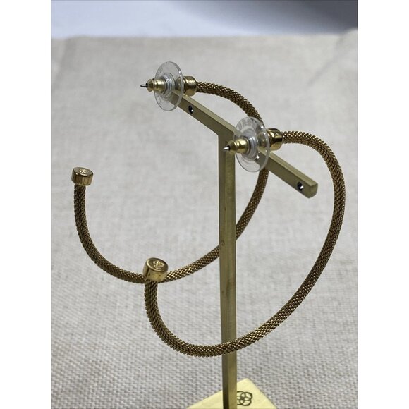 Lauren Ralph Lauren Earring Set Goldtone Mesh Loop Pierced Signed LRL 2.25 in - Picture 6 of 12